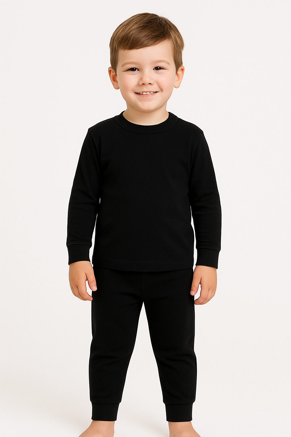 Kids Ultra-Soft Black Full Sleeve Top & Jogger Pajama Set (3–4 Years) - Image 2