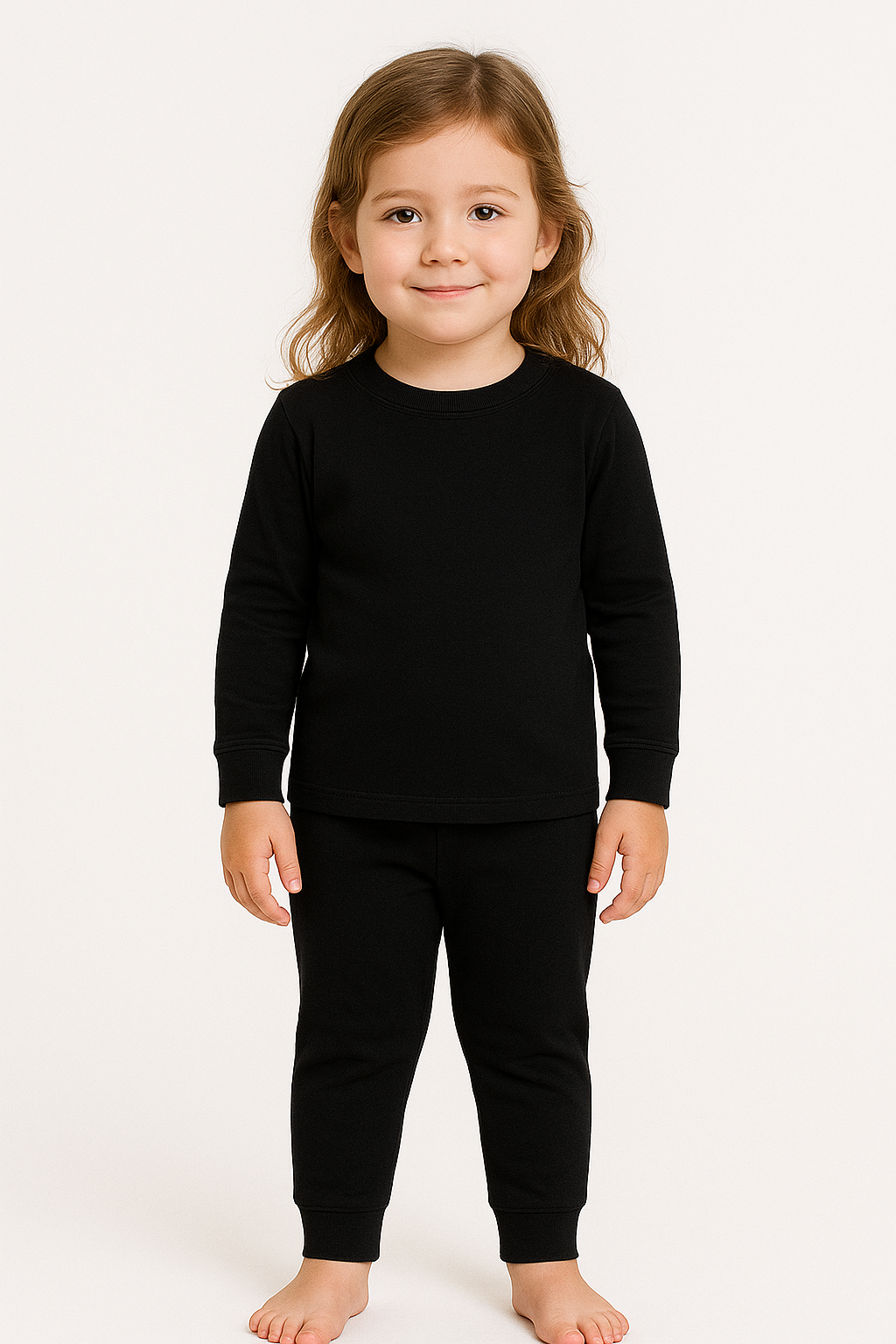 Kids Ultra-Soft Black Full Sleeve Top & Jogger Pajama Set (3–4 Years)