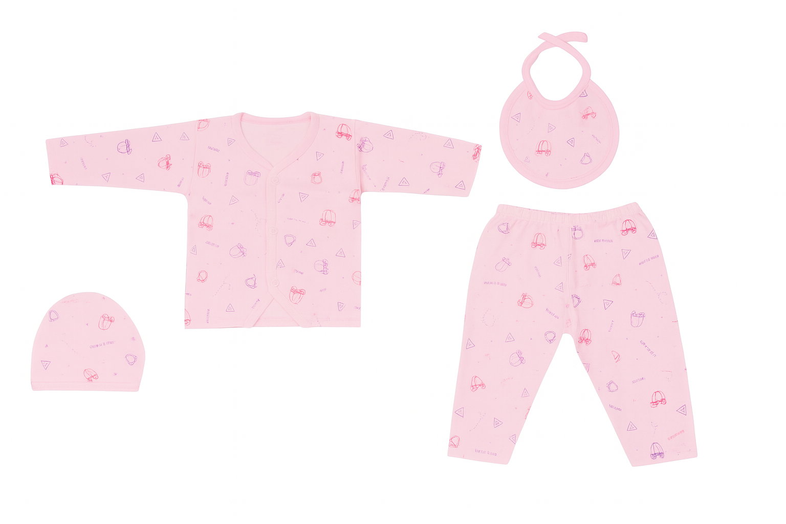 SoftTouch Newborn Printed Sleepsuit Set – Pink (0–6 Months) - Image 2