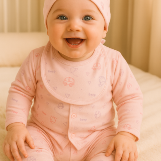 SoftTouch Newborn Printed Sleepsuit Set – Pink (0–6 Months)