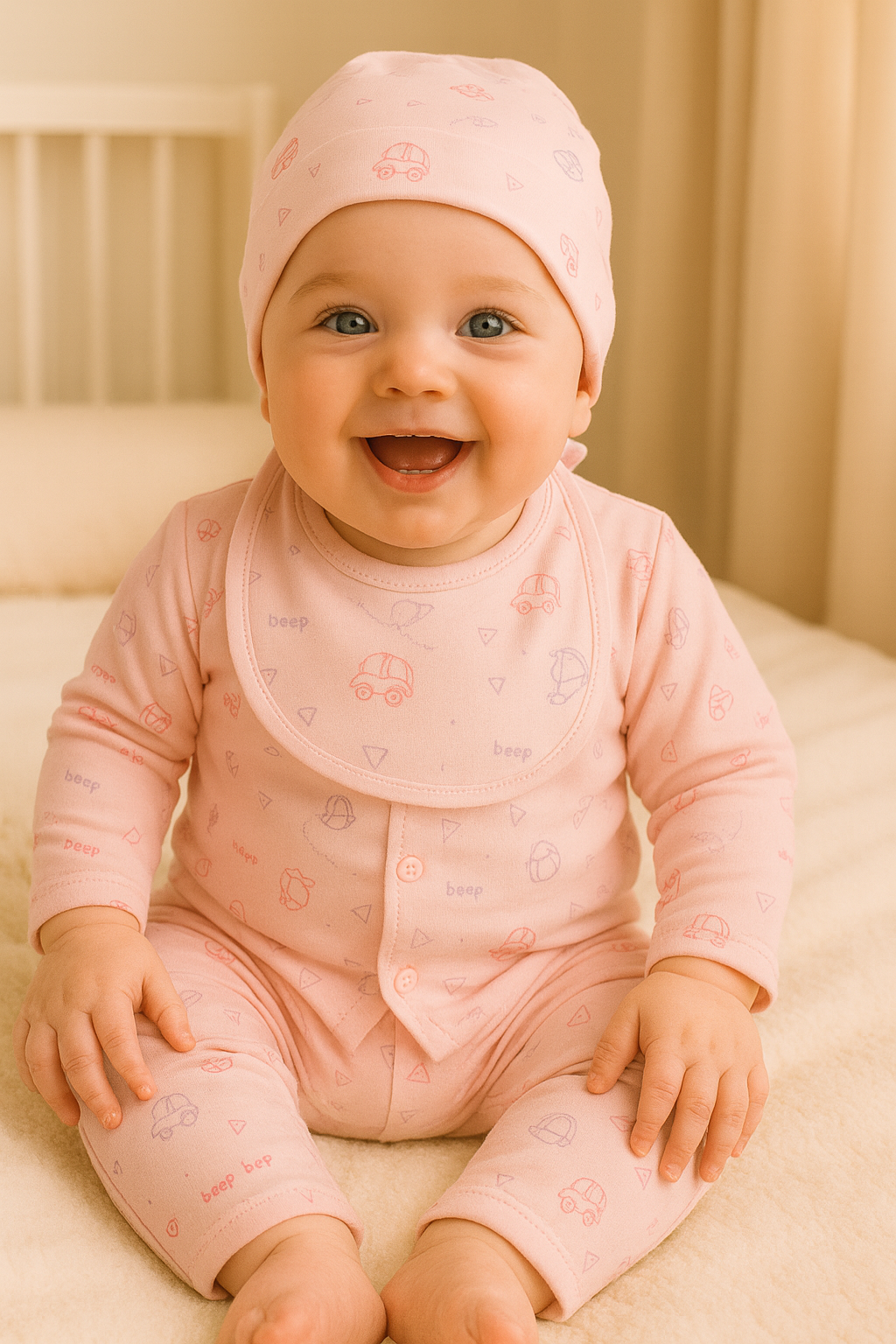 SoftTouch Newborn Printed Sleepsuit Set – Pink (0–6 Months)