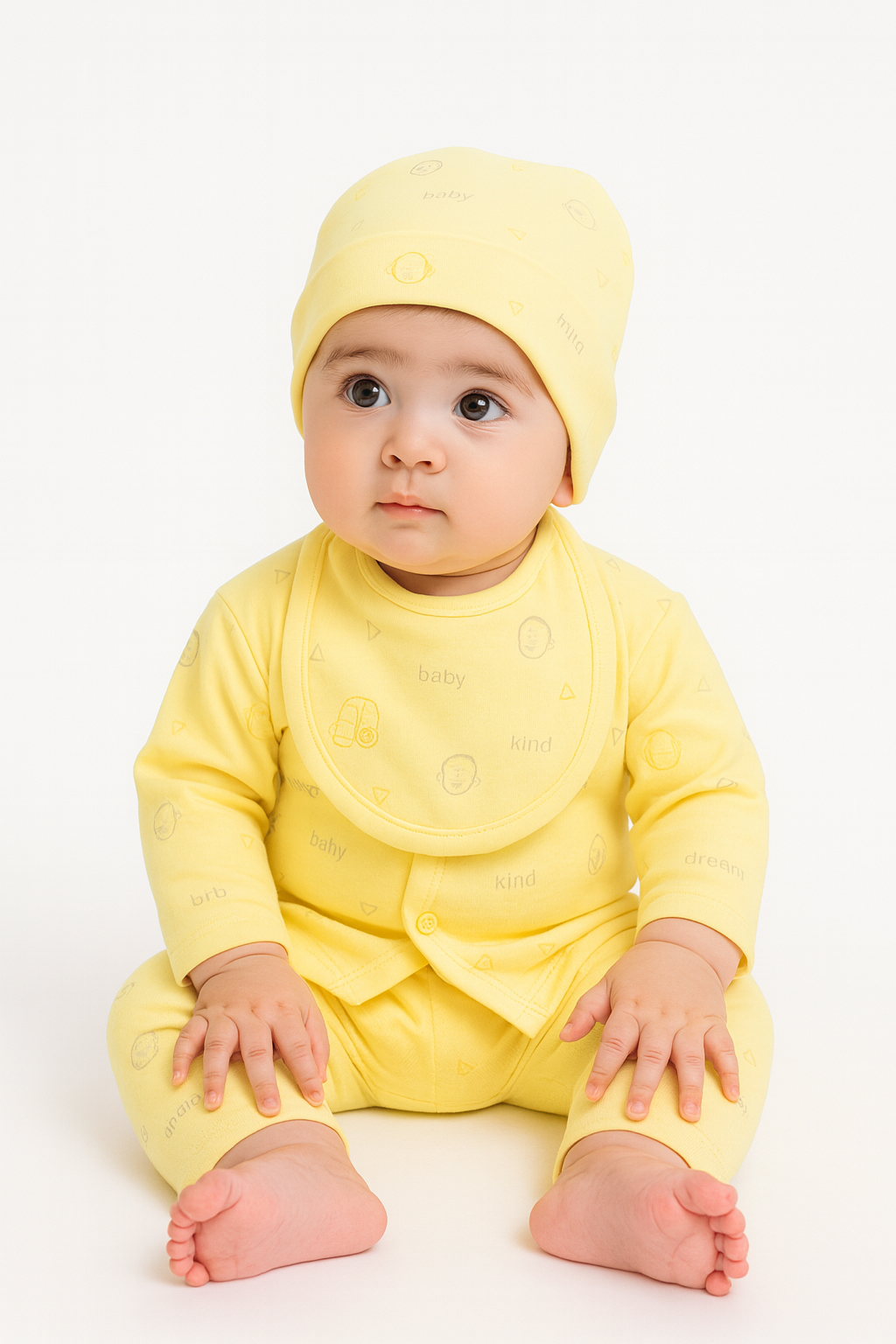 SunnySnug Newborn Printed Sleepsuit Set – Yellow (0–6 Months)