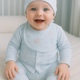 BlueBeeps Newborn Printed Sleepsuit Set – Sky Blue (0–6 Months)