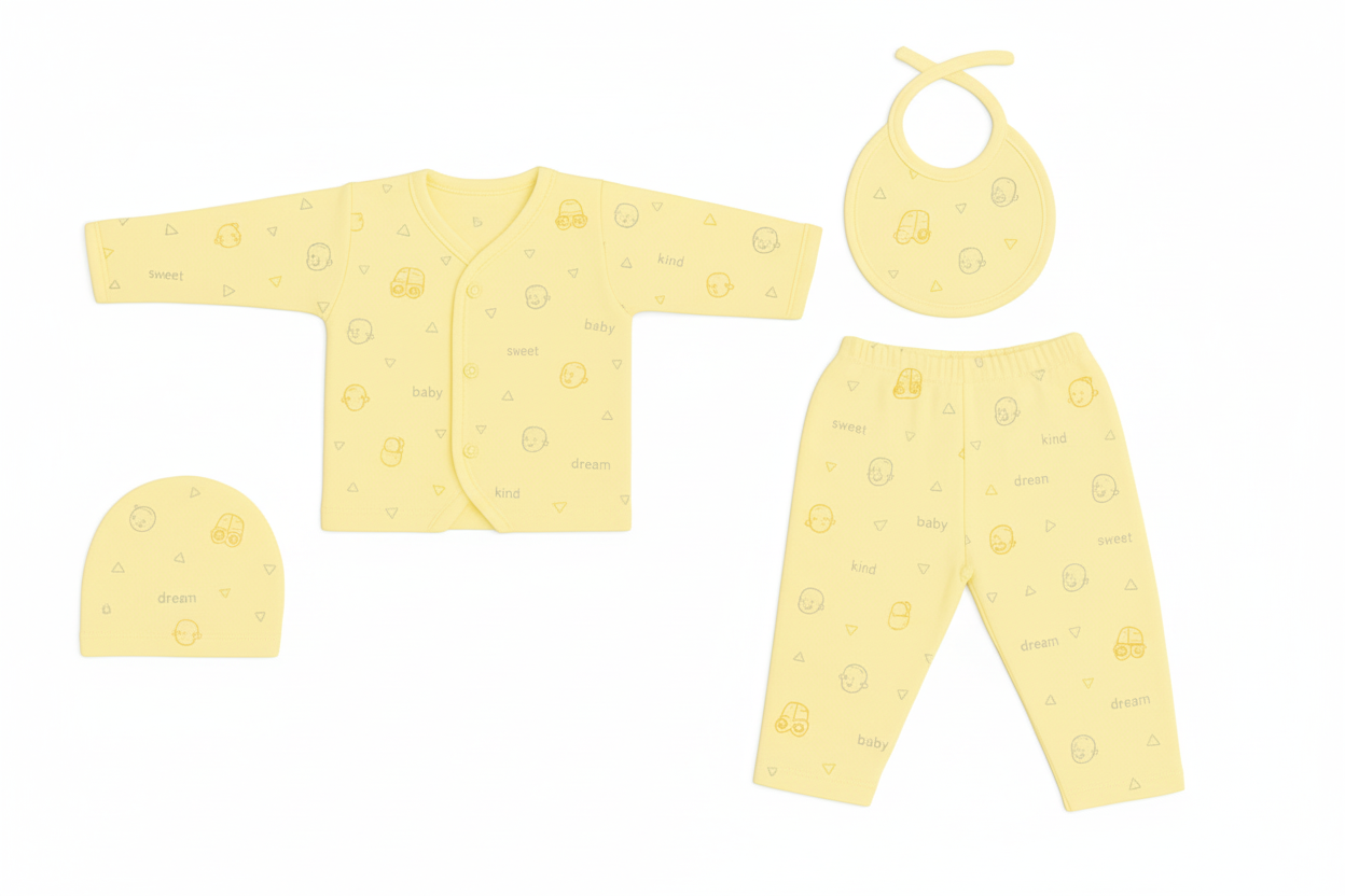 SunnySnug Newborn Printed Sleepsuit Set – Yellow (0–6 Months) - Image 2